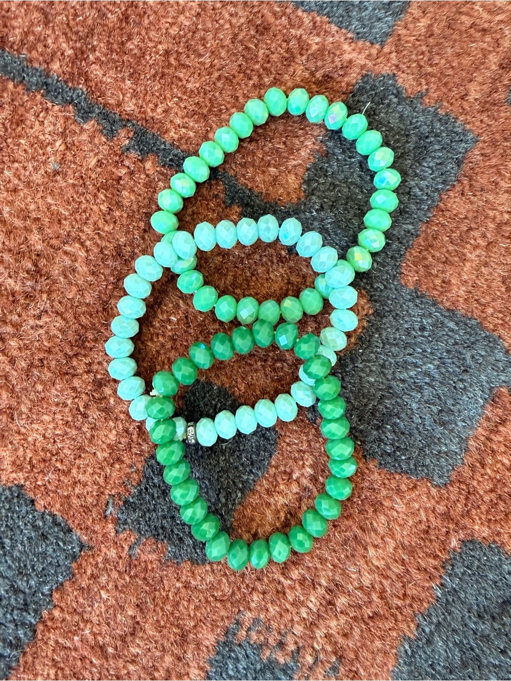 Green Faceted Bead Stretch Bracelet Stack - Women Jewelry